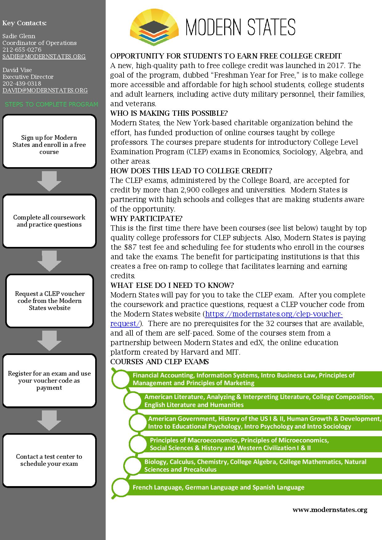 Modern States Freshman Year For Free Credits Before College - 